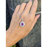 2.22 Ct. Pink Sapphire and Natural Diamond Pave Pendant, 18K White Gold Life Style