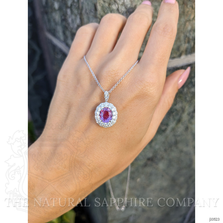 2.22 Ct. Pink Sapphire and Natural Diamond Pave Pendant, 18K White Gold