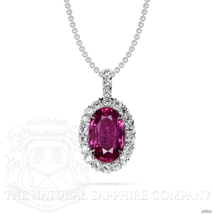 2.46 Ct. Pink Sapphire and Natural Diamond Pave Pendant, 18K White Gold