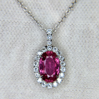 2.46 Ct. Pink Sapphire and Natural Diamond Pave Pendant, 18K White Gold Image