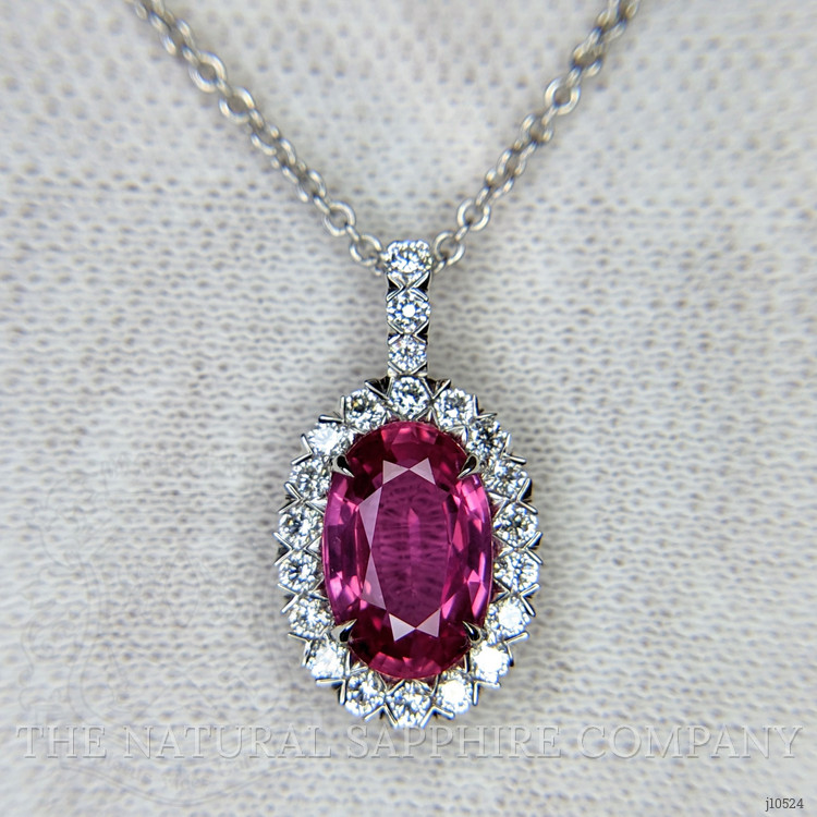 2.46 Ct. Pink Sapphire and Natural Diamond Pave Pendant, 18K White Gold