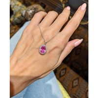 2.46 Ct. Pink Sapphire and Natural Diamond Pave Pendant, 18K White Gold Life Style