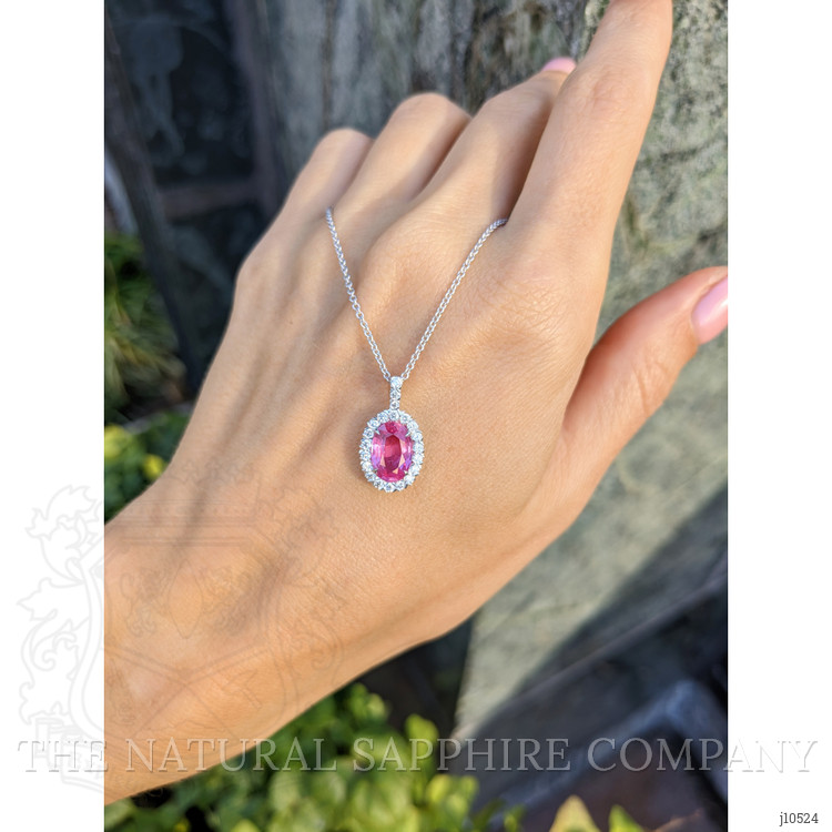 2.46 Ct. Pink Sapphire and Natural Diamond Pave Pendant, 18K White Gold