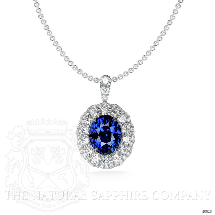 2.74 Ct. Blue Sapphire and Natural Diamond Pave Pendant, 18K White Gold