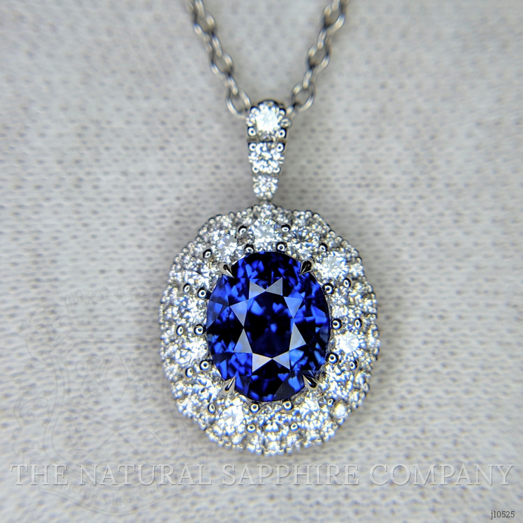 2.74 Ct. Blue Sapphire and Natural Diamond Pave Pendant, 18K White Gold
