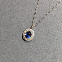 2.74 Ct. Blue Sapphire and Natural Diamond Pave Pendant, 18K White Gold Life Style