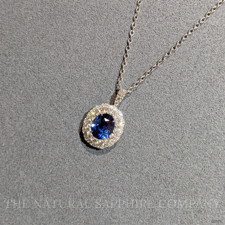 2.74 Ct. Blue Sapphire and Natural Diamond Pave Pendant, 18K White Gold