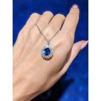 2.74 Ct. Blue Sapphire and Natural Diamond Pave Pendant, 18K White Gold Life Style