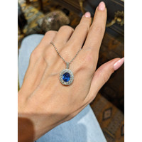 2.74 Ct. Blue Sapphire and Natural Diamond Pave Pendant, 18K White Gold Life Style