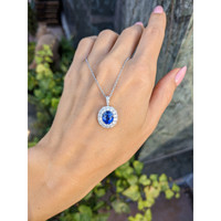 2.74 Ct. Blue Sapphire and Natural Diamond Pave Pendant, 18K White Gold Life Style