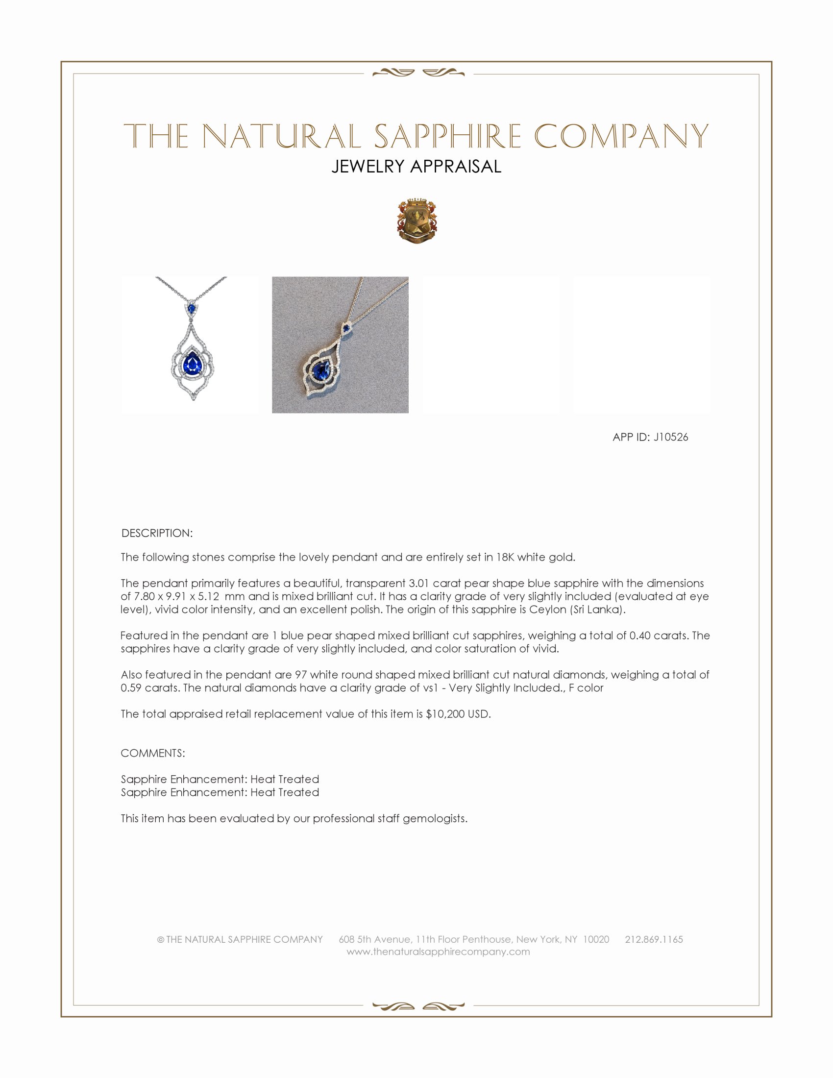 3.01 Ct. Blue Sapphire and Natural Diamond Pave Pendant, 18K White Gold