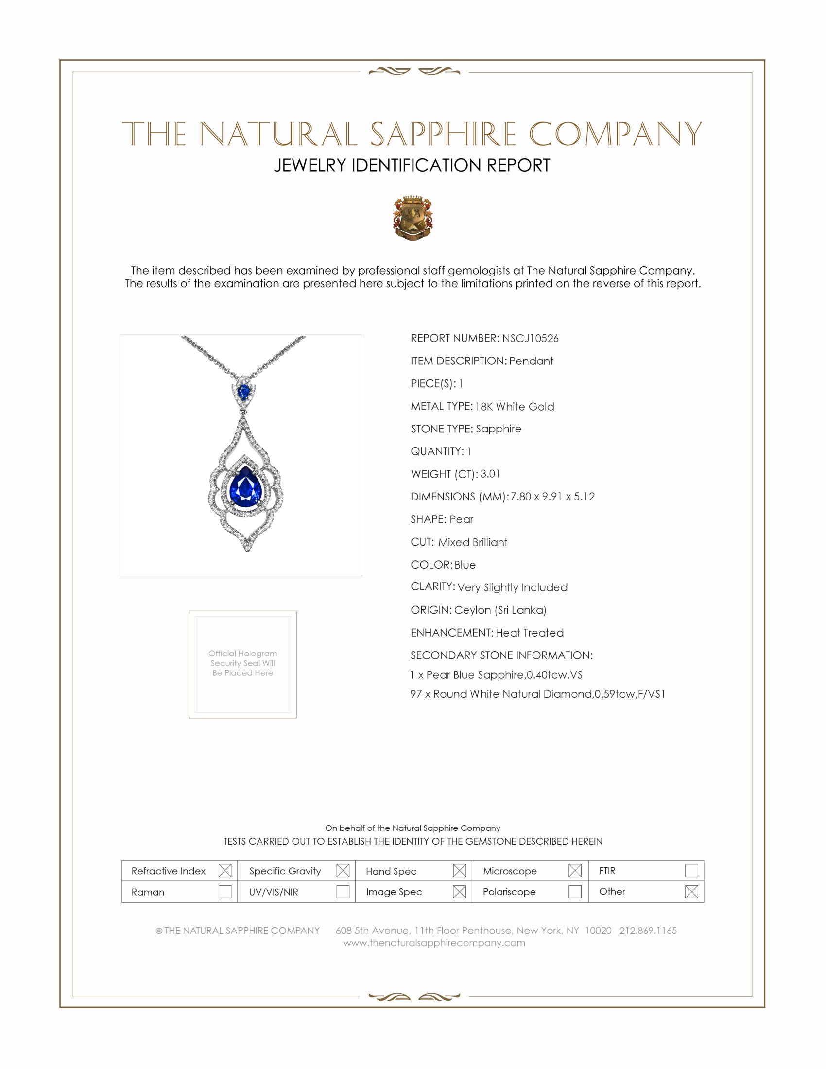 3.01 Ct. Blue Sapphire and Natural Diamond Pave Pendant, 18K White Gold