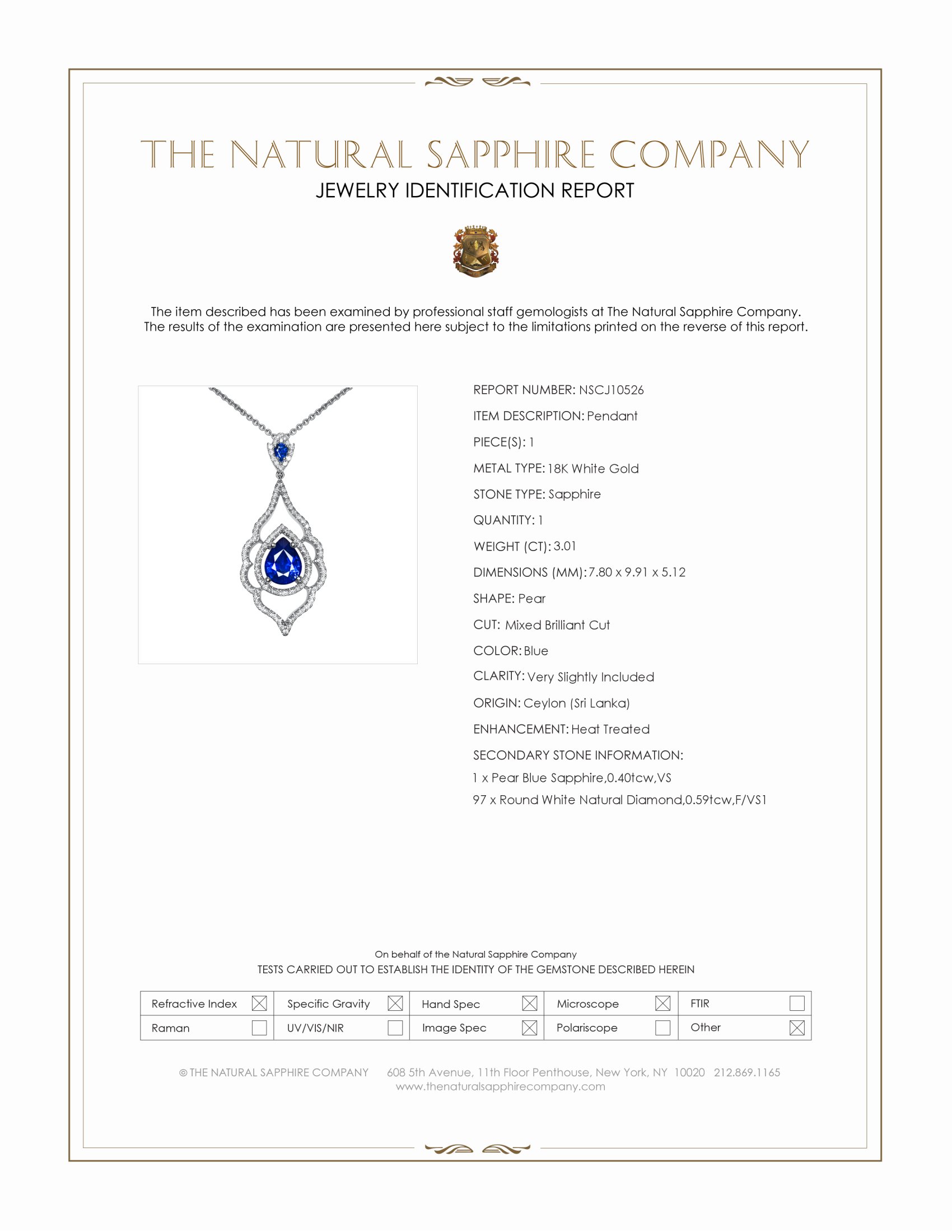 3.01 Ct. Blue Sapphire and Natural Diamond Pave Pendant, 18K White Gold