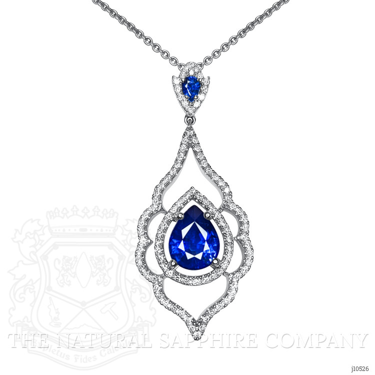 3.01 Ct. Blue Sapphire and Natural Diamond Pave Pendant, 18K White Gold