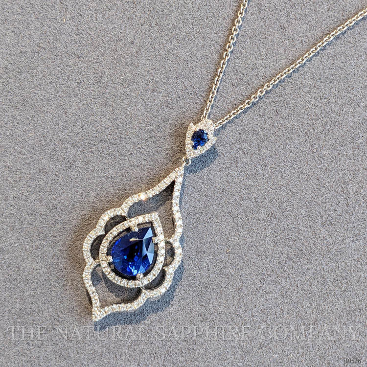 3.01 Ct. Blue Sapphire and Natural Diamond Pave Pendant, 18K White Gold