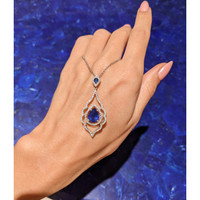 3.01 Ct. Blue Sapphire and Natural Diamond Pave Pendant, 18K White Gold Life Style