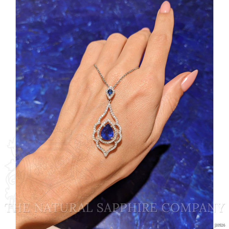 3.01 Ct. Blue Sapphire and Natural Diamond Pave Pendant, 18K White Gold