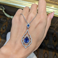 3.01 Ct. Blue Sapphire and Natural Diamond Pave Pendant, 18K White Gold Life Style