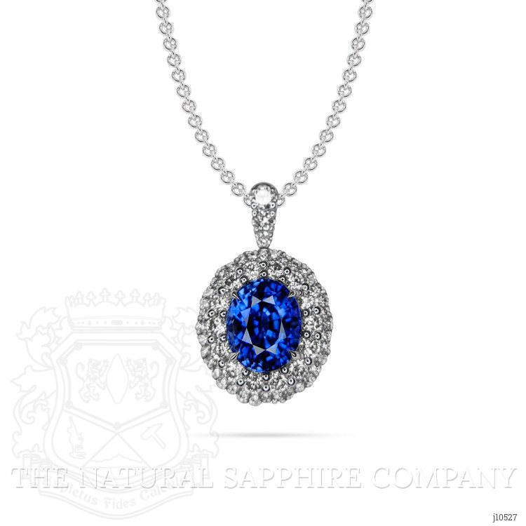 2.26 Ct. Blue Sapphire and Natural Diamond Pave Pendant, 18K White Gold