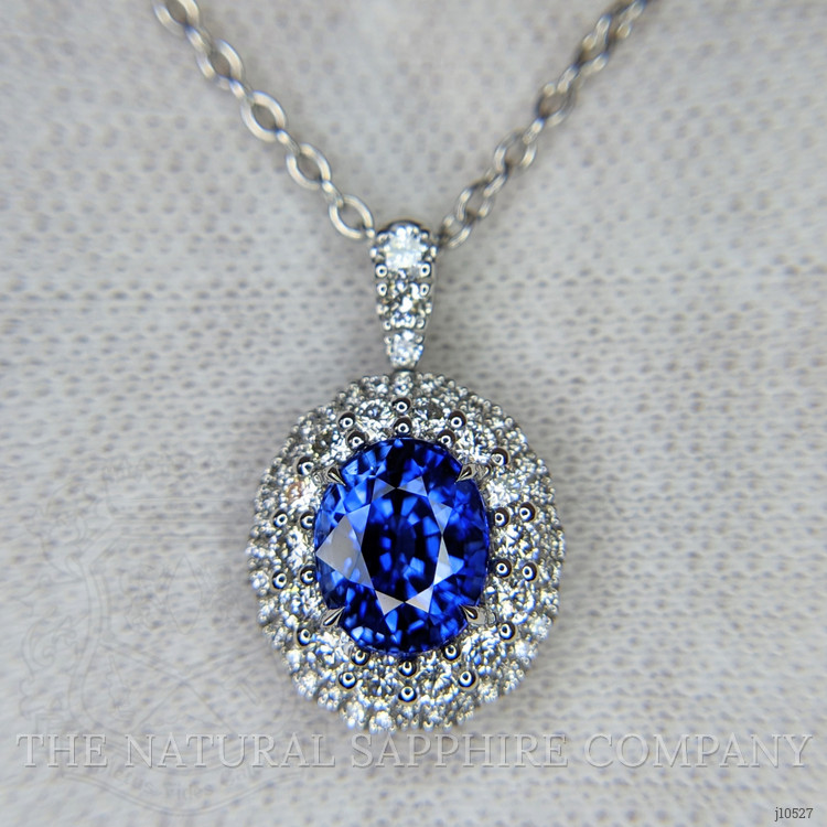 2.26 Ct. Blue Sapphire and Natural Diamond Pave Pendant, 18K White Gold