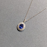 2.26 Ct. Blue Sapphire and Natural Diamond Pave Pendant, 18K White Gold Life Style