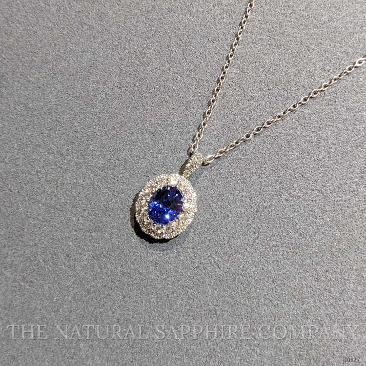 2.26 Ct. Blue Sapphire and Natural Diamond Pave Pendant, 18K White Gold