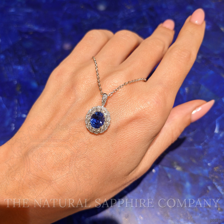 2.26 Ct. Blue Sapphire and Natural Diamond Pave Pendant, 18K White Gold