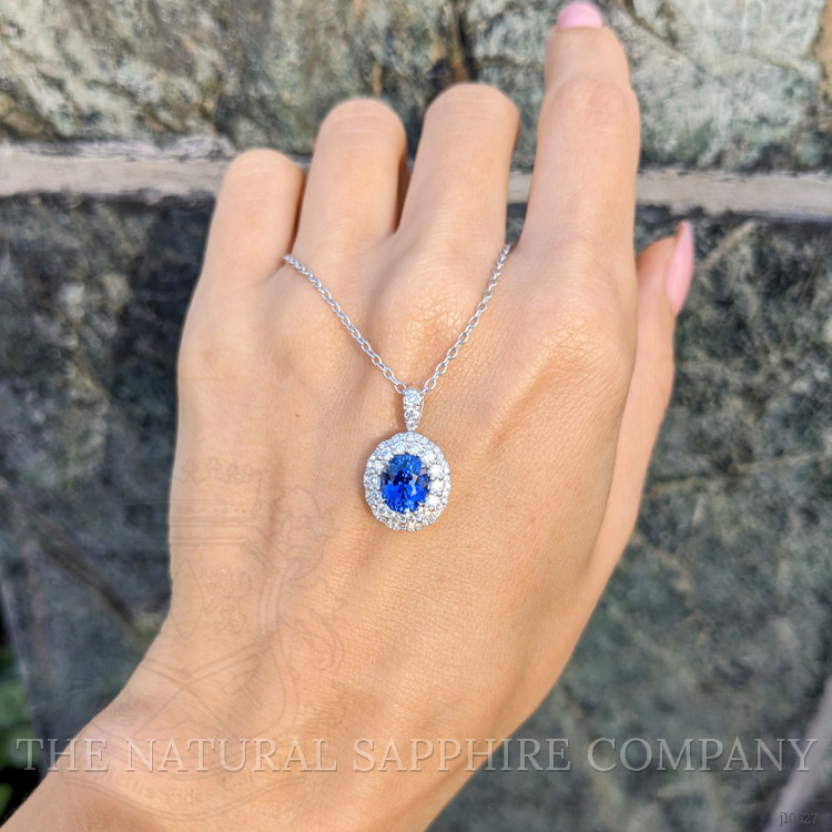2.26 Ct. Blue Sapphire and Natural Diamond Pave Pendant, 18K White Gold
