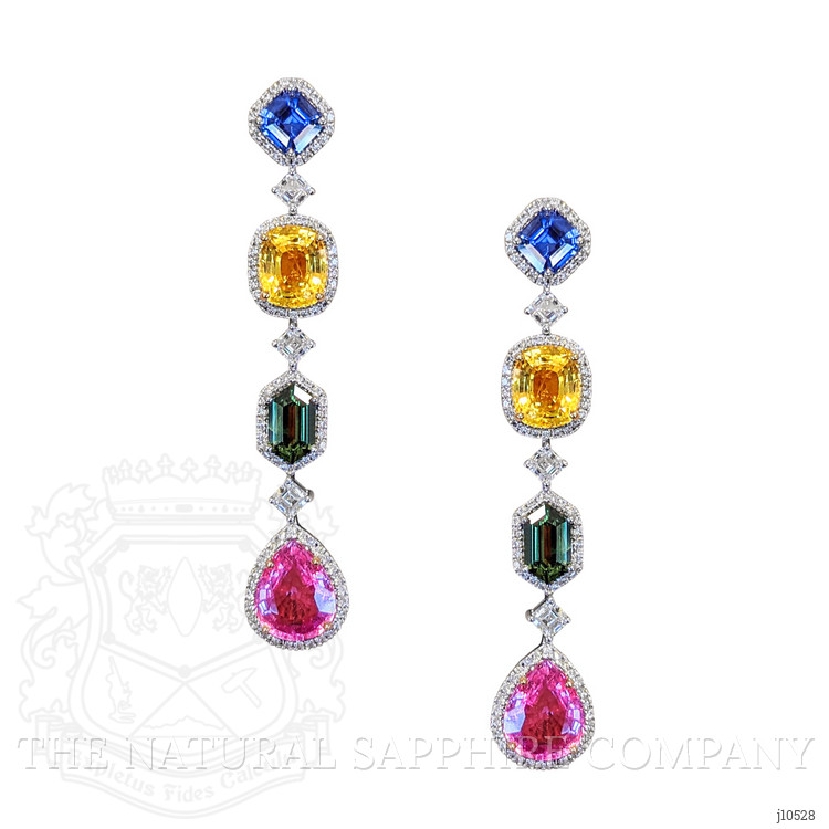 4.03 Ct.Tw. Mixed Sapphire and Natural Diamond Halo Earrings, 18K White Gold