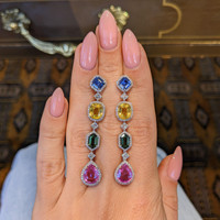 4.03&nbsp;Ct.Tw.Total Carat Weight Mixed Sapphire and Natural Diamond Halo Earrings, 18K White Gold Image