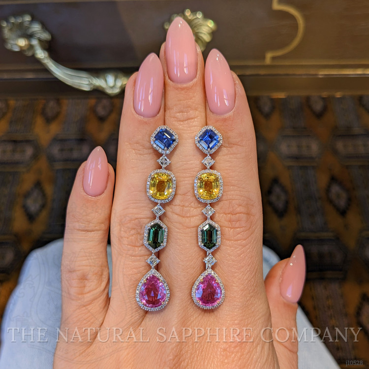 4.03 Ct.Tw. Mixed Sapphire and Natural Diamond Halo Earrings, 18K White Gold