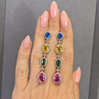 4.03&nbsp;Ct.Tw.Total Carat Weight Mixed Sapphire and Natural Diamond Halo Earrings, 18K White Gold Life Style