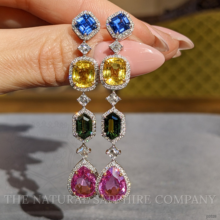 4.03 Ct.Tw. Mixed Sapphire and Natural Diamond Halo Earrings, 18K White Gold