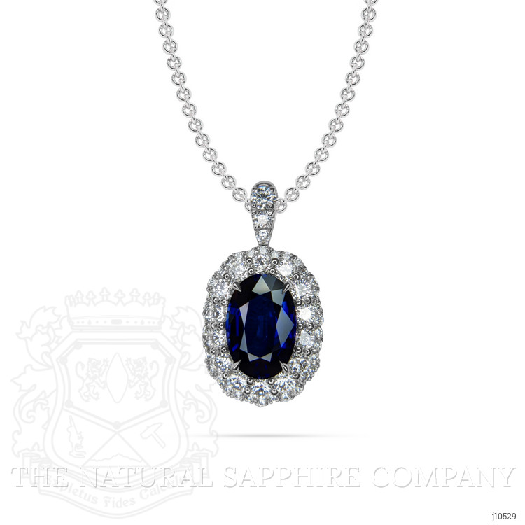 2.18 Ct. Blue Sapphire and Natural Diamond Pave Pendant, 18K White Gold