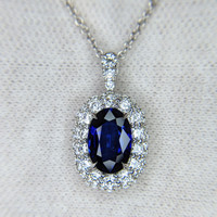 2.18 Ct. Blue Sapphire and Natural Diamond Pave Pendant, 18K White Gold Image