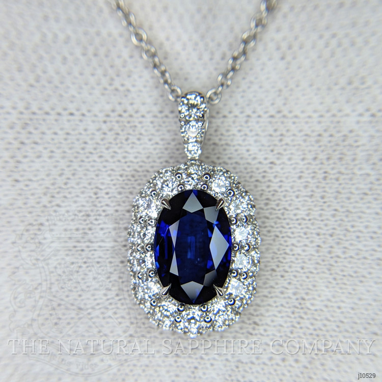 2.18 Ct. Blue Sapphire and Natural Diamond Pave Pendant, 18K White Gold