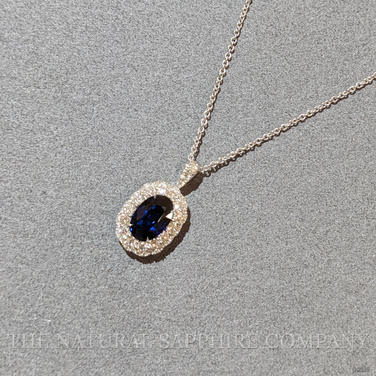 2.18 Ct. Blue Sapphire and Natural Diamond Pave Pendant, 18K White Gold