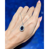 2.18 Ct. Blue Sapphire and Natural Diamond Pave Pendant, 18K White Gold Life Style