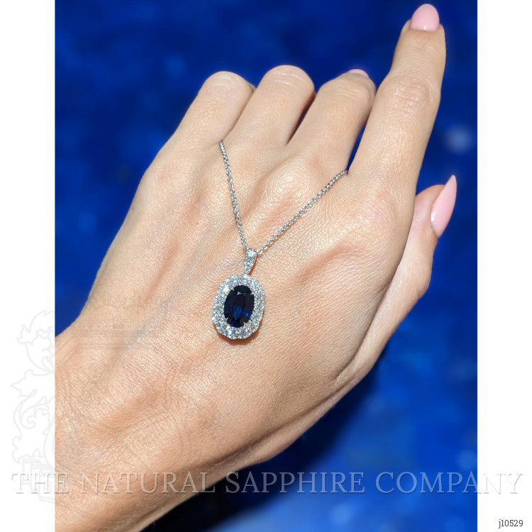 2.18 Ct. Blue Sapphire and Natural Diamond Pave Pendant, 18K White Gold