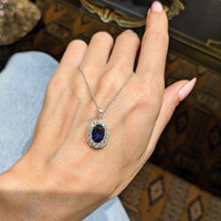 2.18 Ct. Blue Sapphire and Natural Diamond Pave Pendant, 18K White Gold Life Style