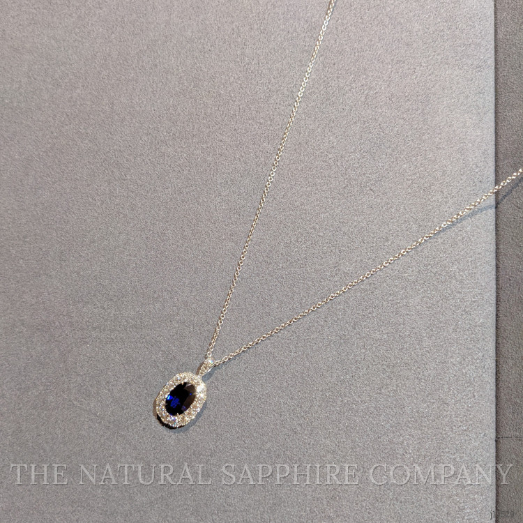 2.18 Ct. Blue Sapphire and Natural Diamond Pave Pendant, 18K White Gold