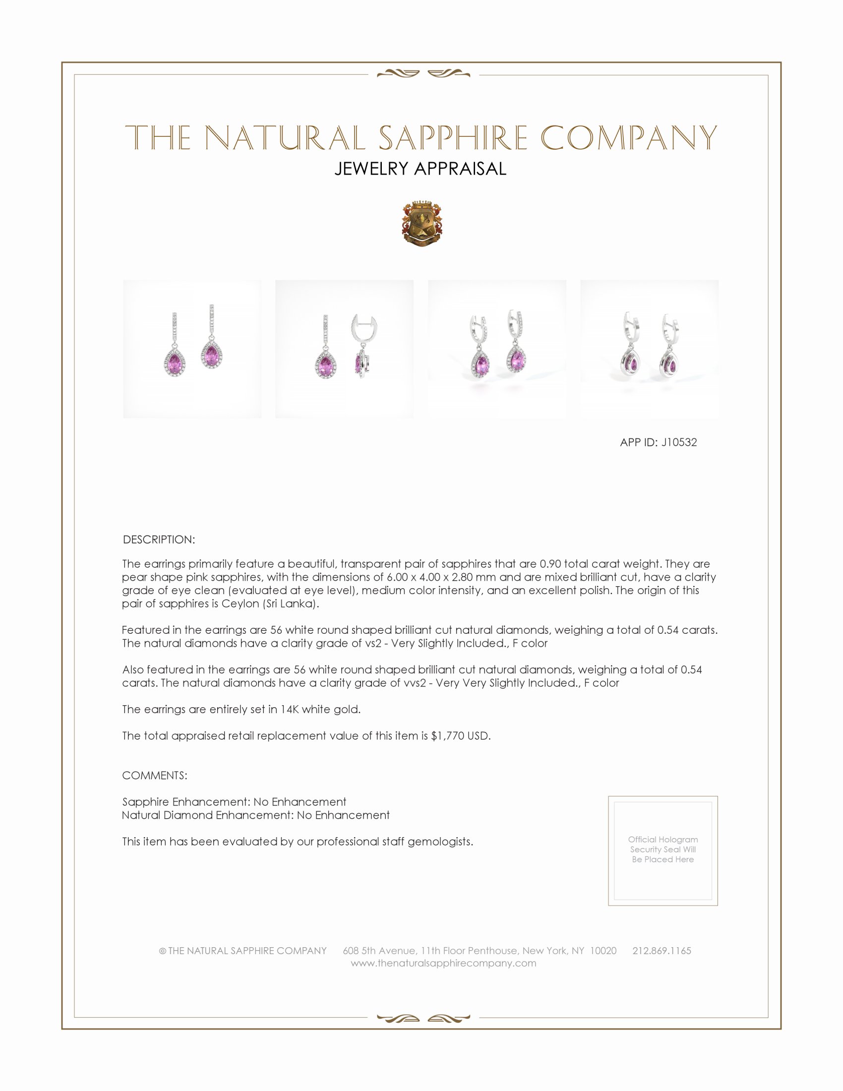 0.90 Ct.Tw. Pink Sapphire and Natural Diamond Pave Earrings, 14K White Gold