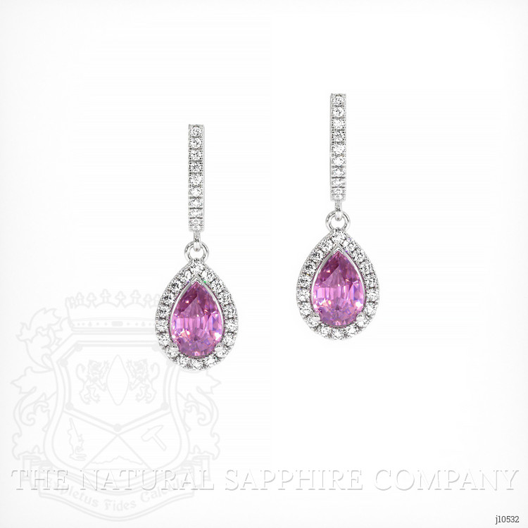 0.90 Ct.Tw. Pink Sapphire and Natural Diamond Pave Earrings, 14K White Gold