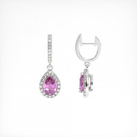 0.90 Ct.Tw. Pink Sapphire and Natural Diamond Pave Earrings, 14K White Gold Image