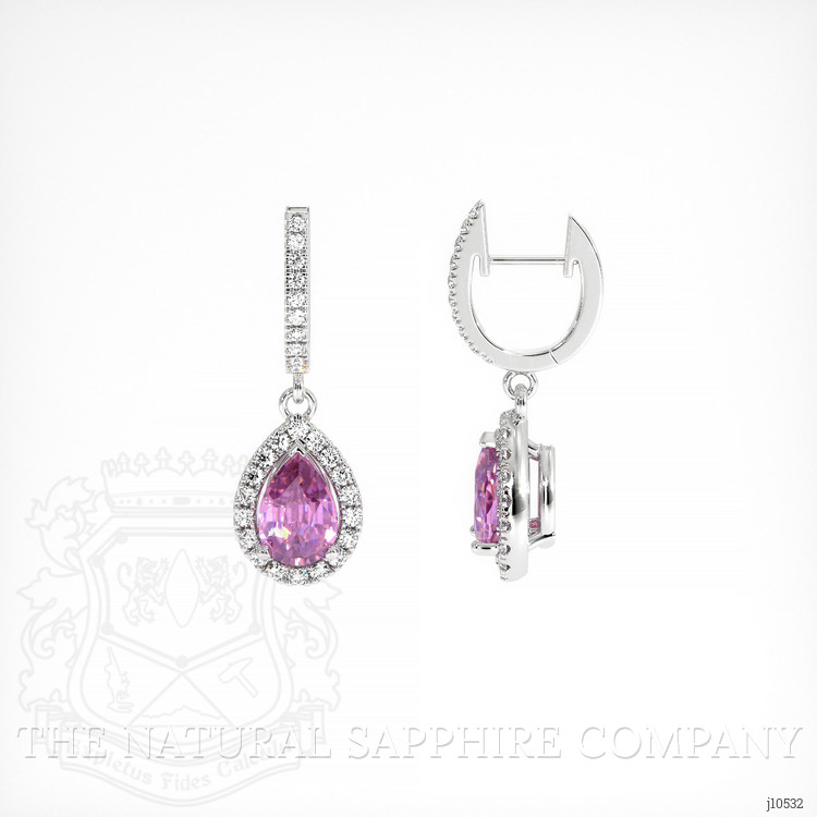 0.90 Ct.Tw. Pink Sapphire and Natural Diamond Pave Earrings, 14K White Gold