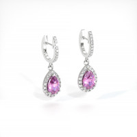 0.90 Ct.Tw. Pink Sapphire and Natural Diamond Pave Earrings, 14K White Gold Image