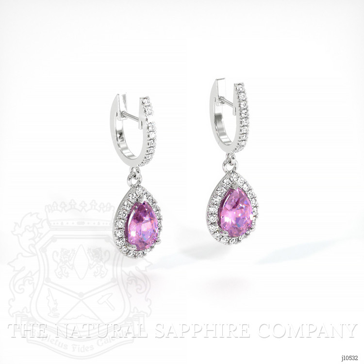 0.90 Ct.Tw. Pink Sapphire and Natural Diamond Pave Earrings, 14K White Gold