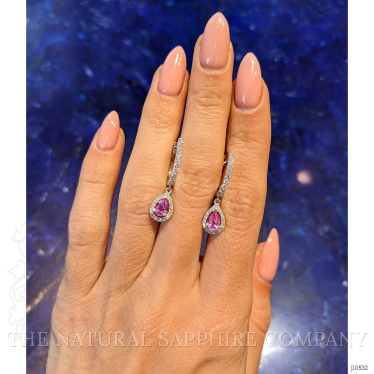 0.90 Ct.Tw. Pink Sapphire and Natural Diamond Pave Earrings, 14K White Gold