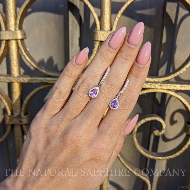 0.90 Ct.Tw. Pink Sapphire and Natural Diamond Pave Earrings, 14K White Gold