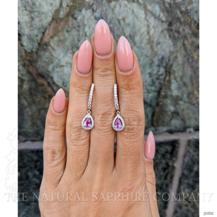 0.90 Ct.Tw. Pink Sapphire and Natural Diamond Pave Earrings, 14K White Gold